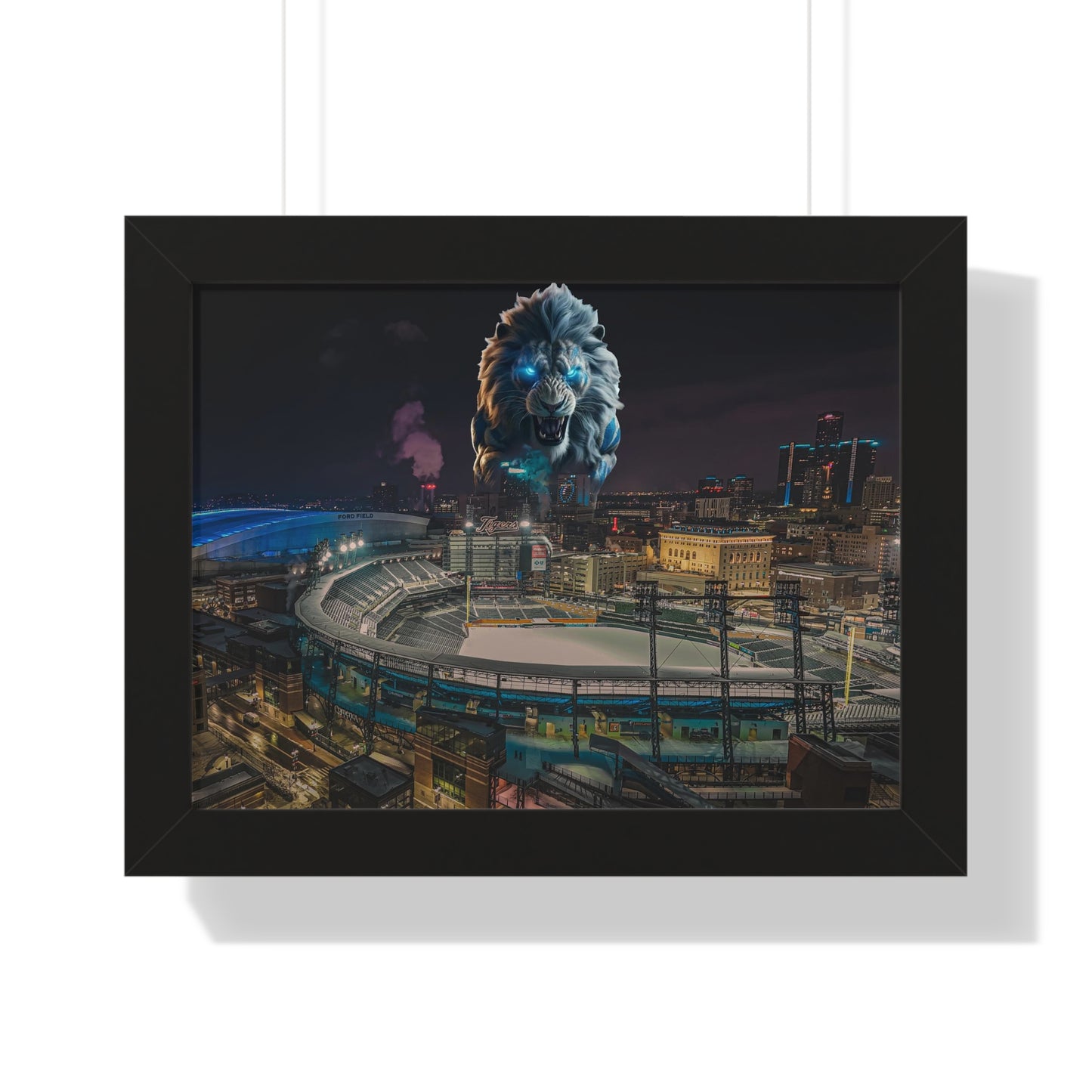 Detroit Lion Skyline Framed Horizontal
