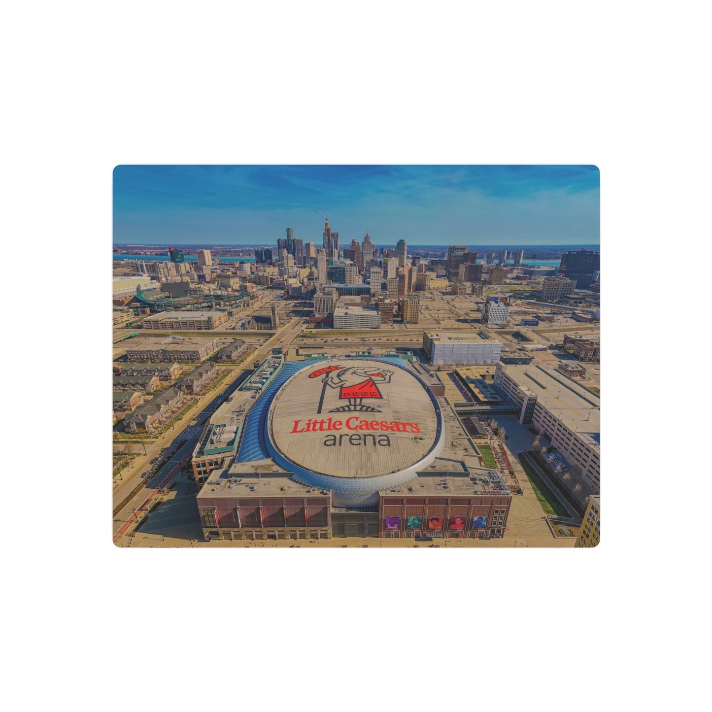 Urban Symphony: Detroit’s Skyline and Little Caesars Arena Dance in Metal Prints