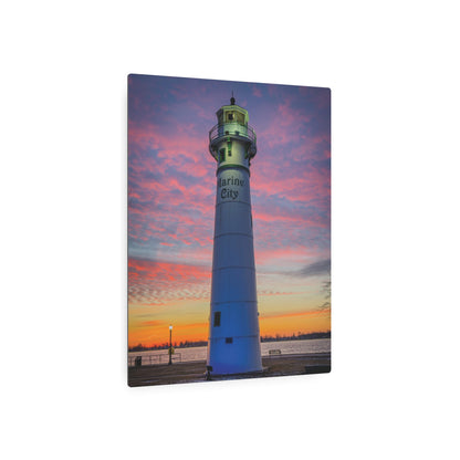 Lighthouse Sunrise Metal Art Sign — Colorful Coastal Marine Wall Decor