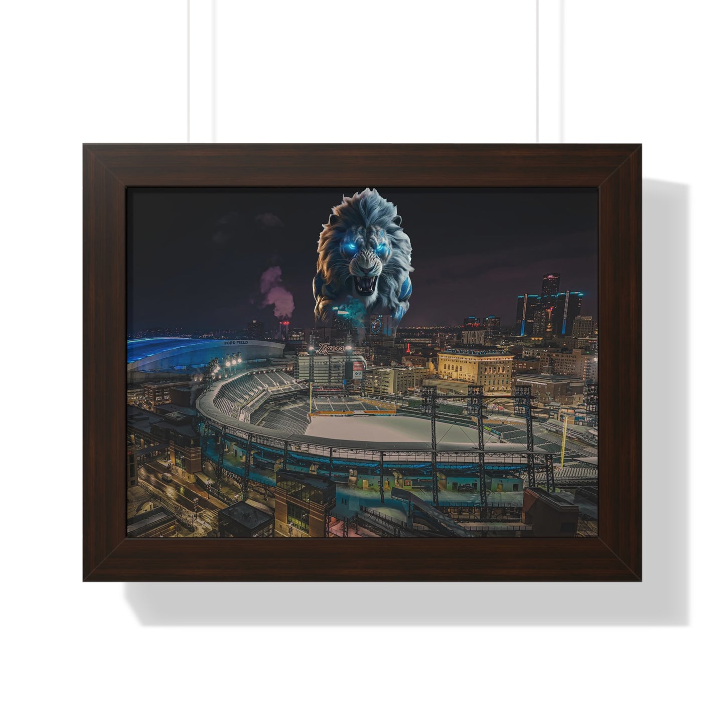 Detroit Lion Skyline Framed Horizontal