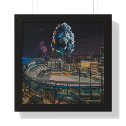 Detroit Lion Skyline Framed Horizontal