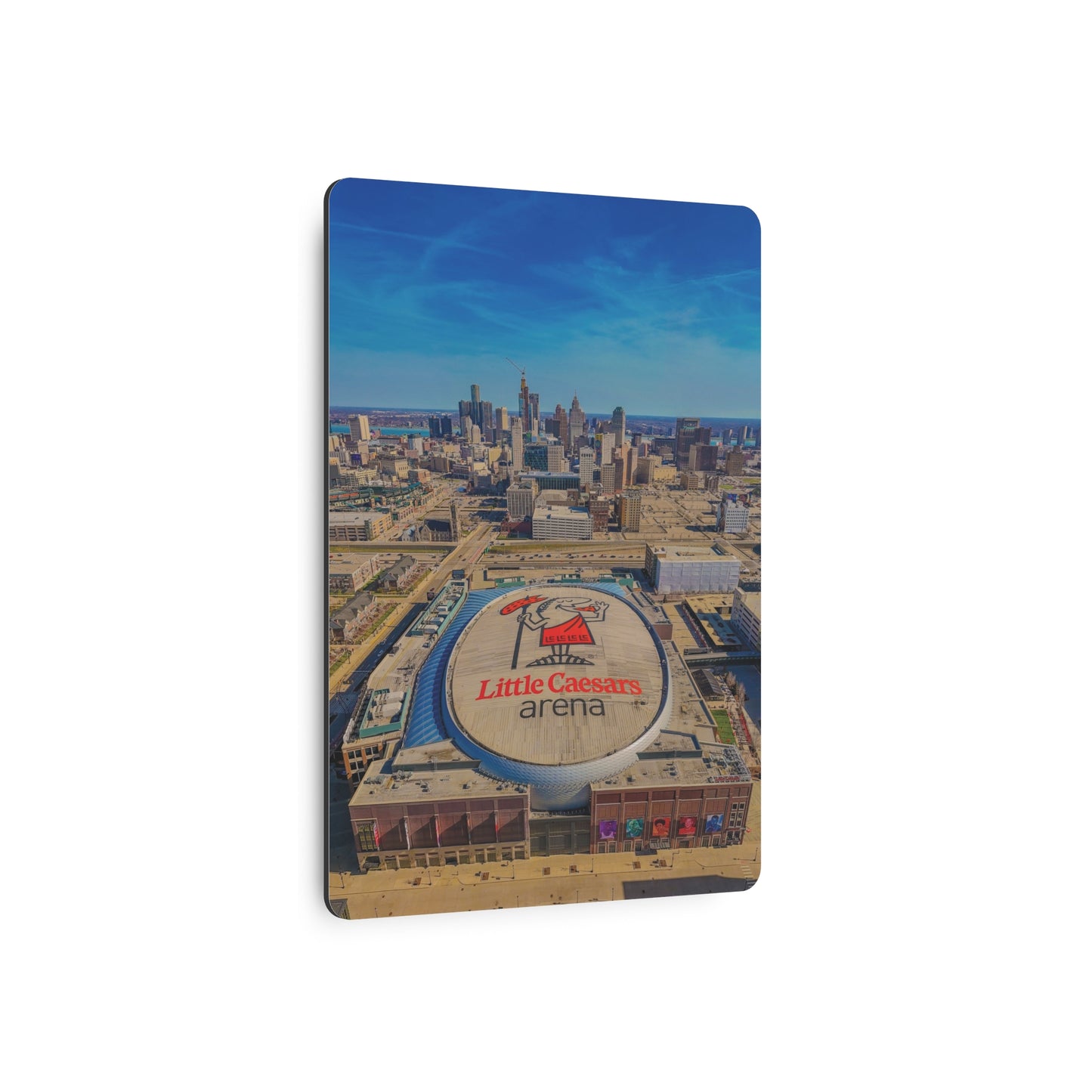 Urban Symphony: Detroit’s Skyline and Little Caesars Arena Dance in Metal Prints