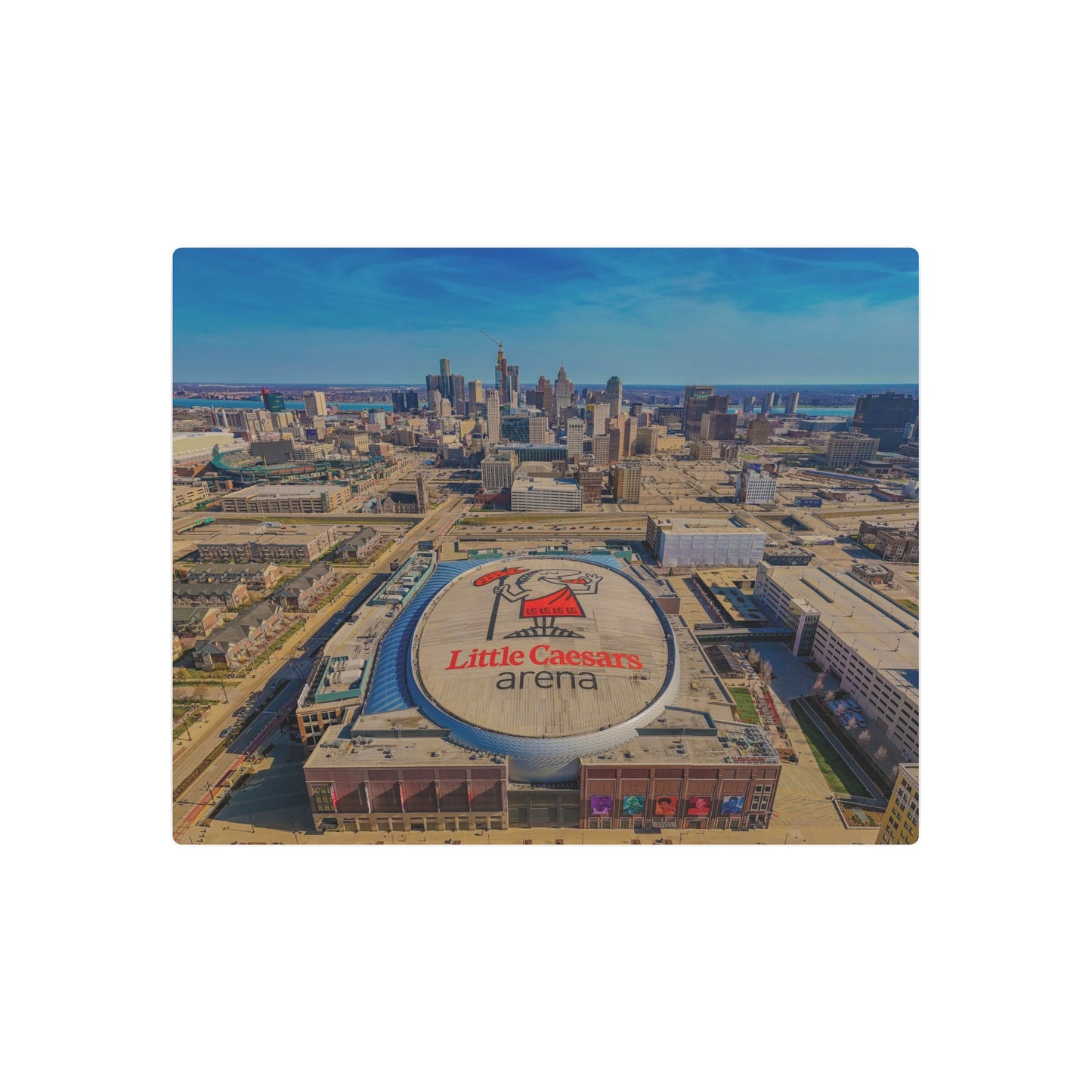 Urban Symphony: Detroit’s Skyline and Little Caesars Arena Dance in Metal Prints