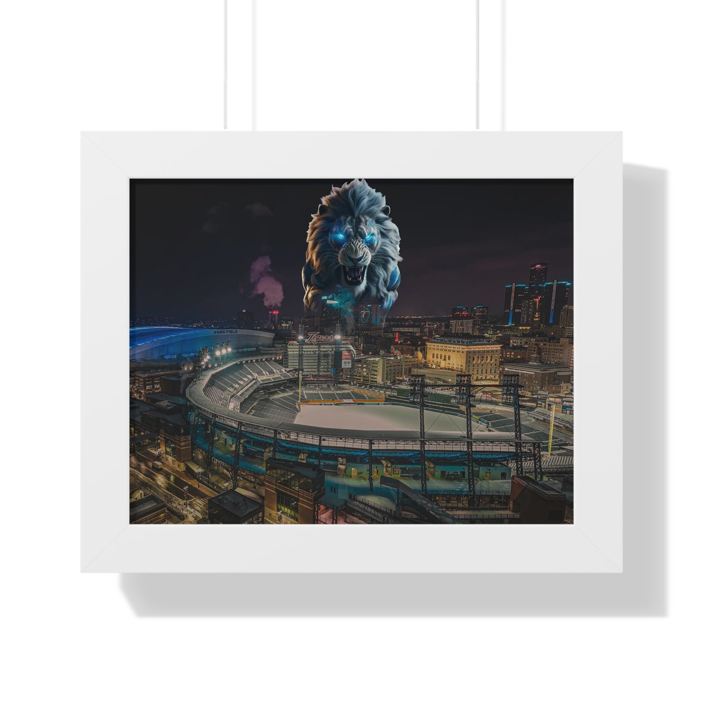 Detroit Lion Skyline Framed Horizontal