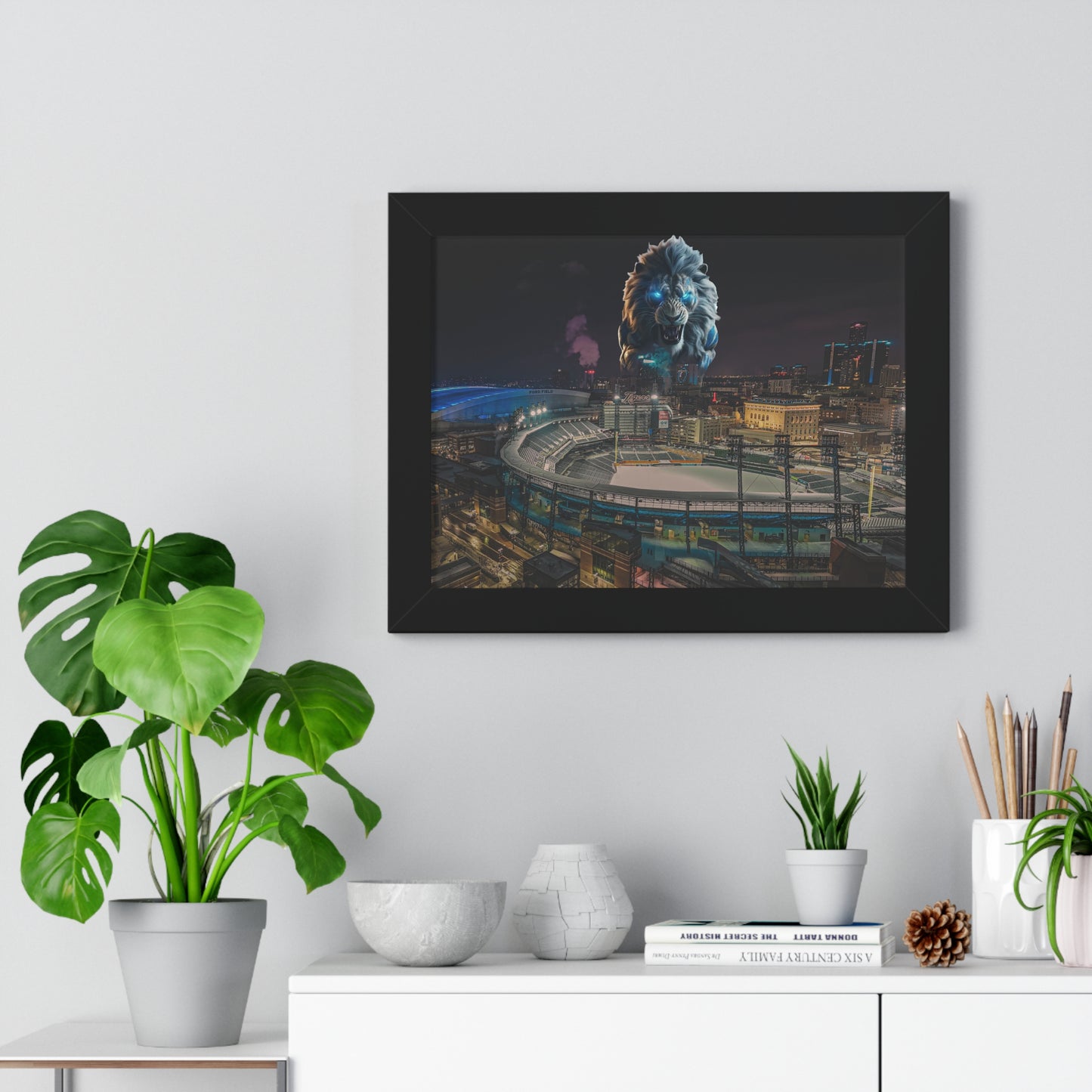 Detroit Lion Skyline Framed Horizontal
