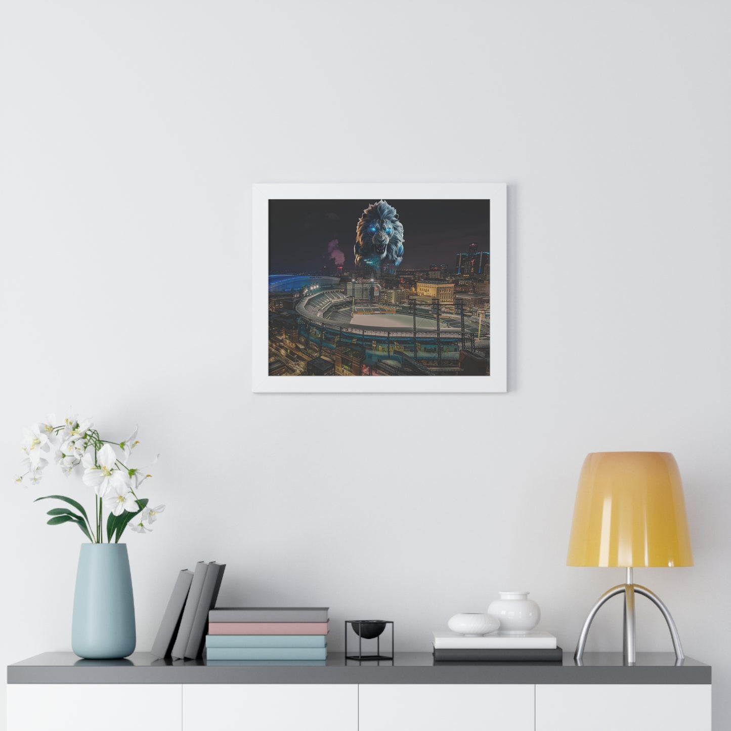 Detroit Lion Skyline Framed Horizontal