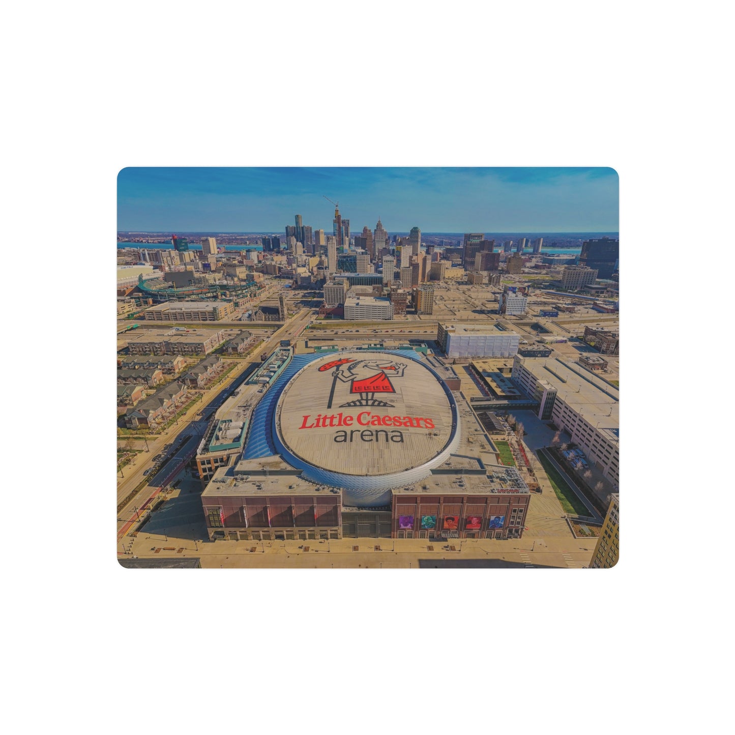 Urban Symphony: Detroit’s Skyline and Little Caesars Arena Dance in Metal Prints