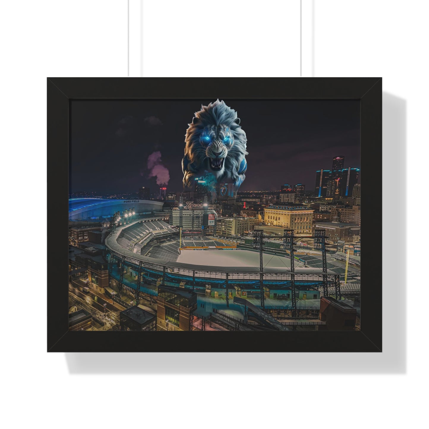 Detroit Lion Skyline Framed Horizontal