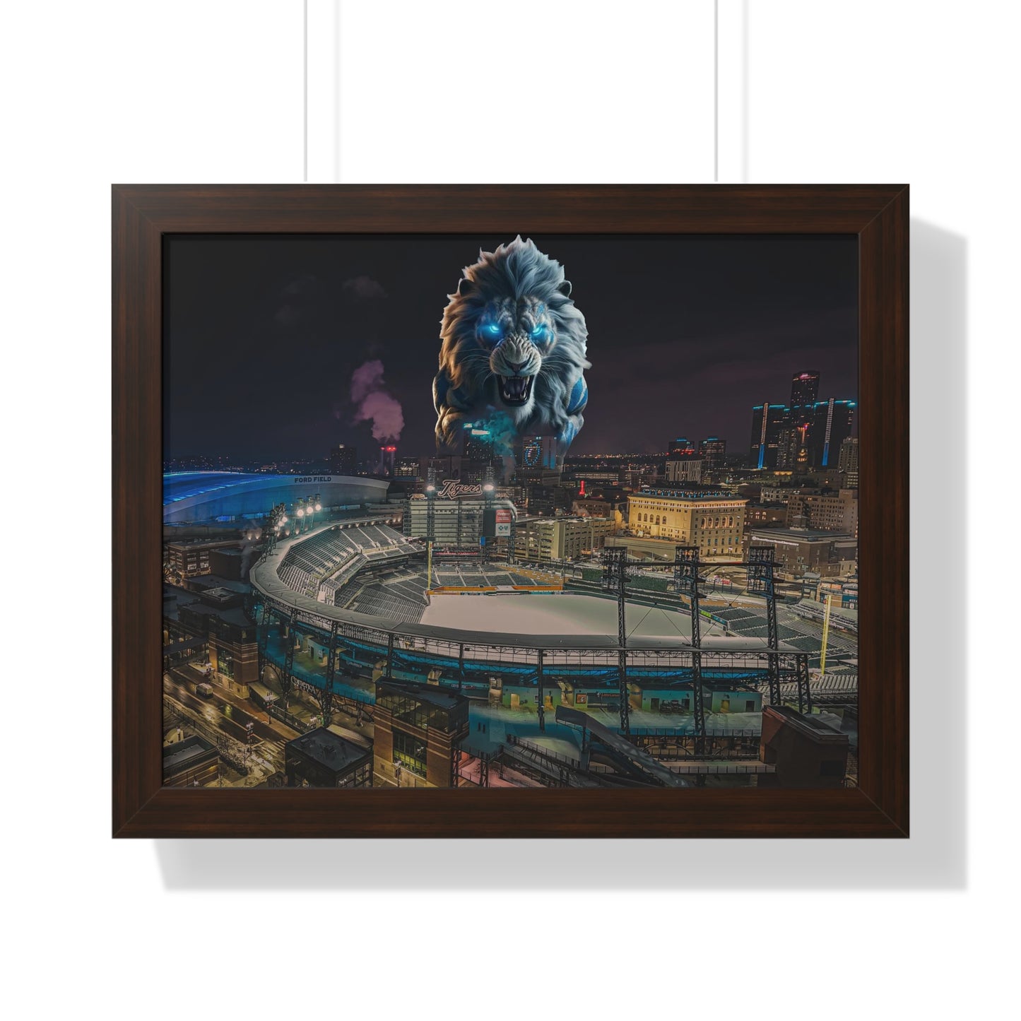 Detroit Lion Skyline Framed Horizontal