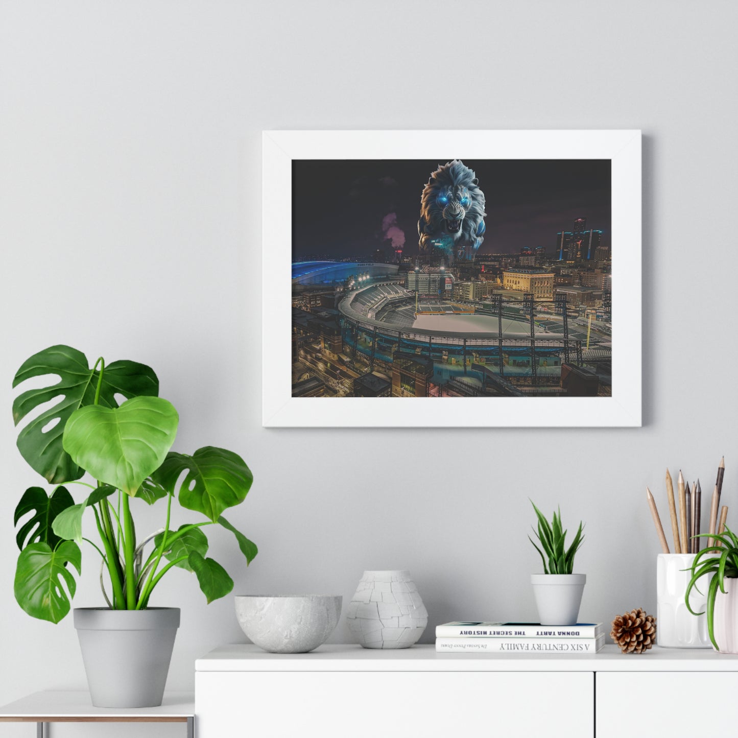 Detroit Lion Skyline Framed Horizontal