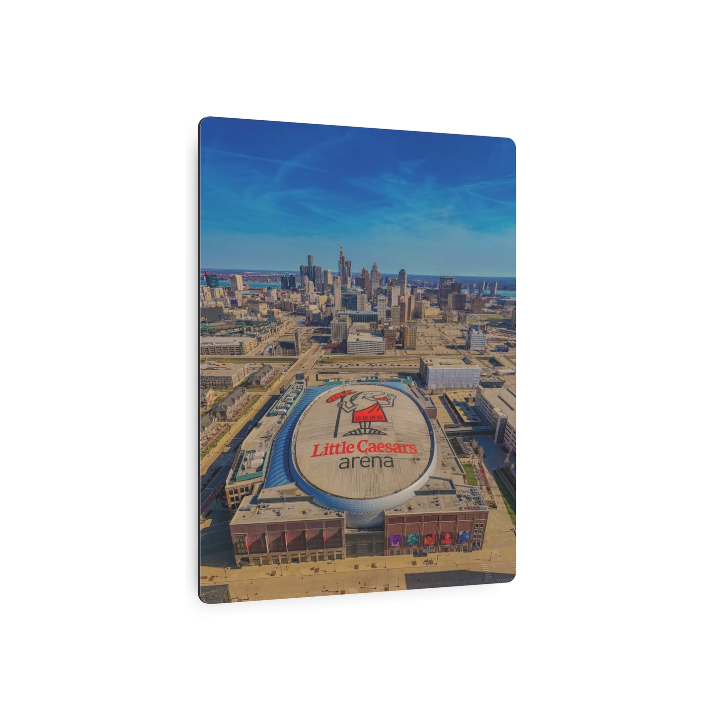 Urban Symphony: Detroit’s Skyline and Little Caesars Arena Dance in Metal Prints