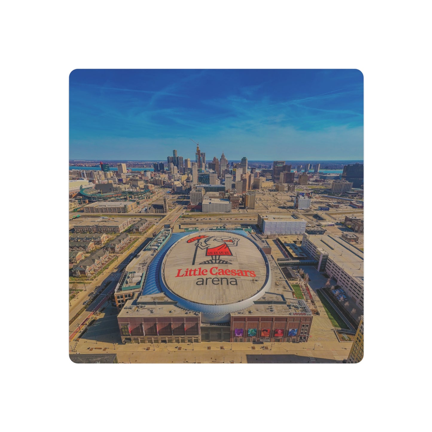 Urban Symphony: Detroit’s Skyline and Little Caesars Arena Dance in Metal Prints