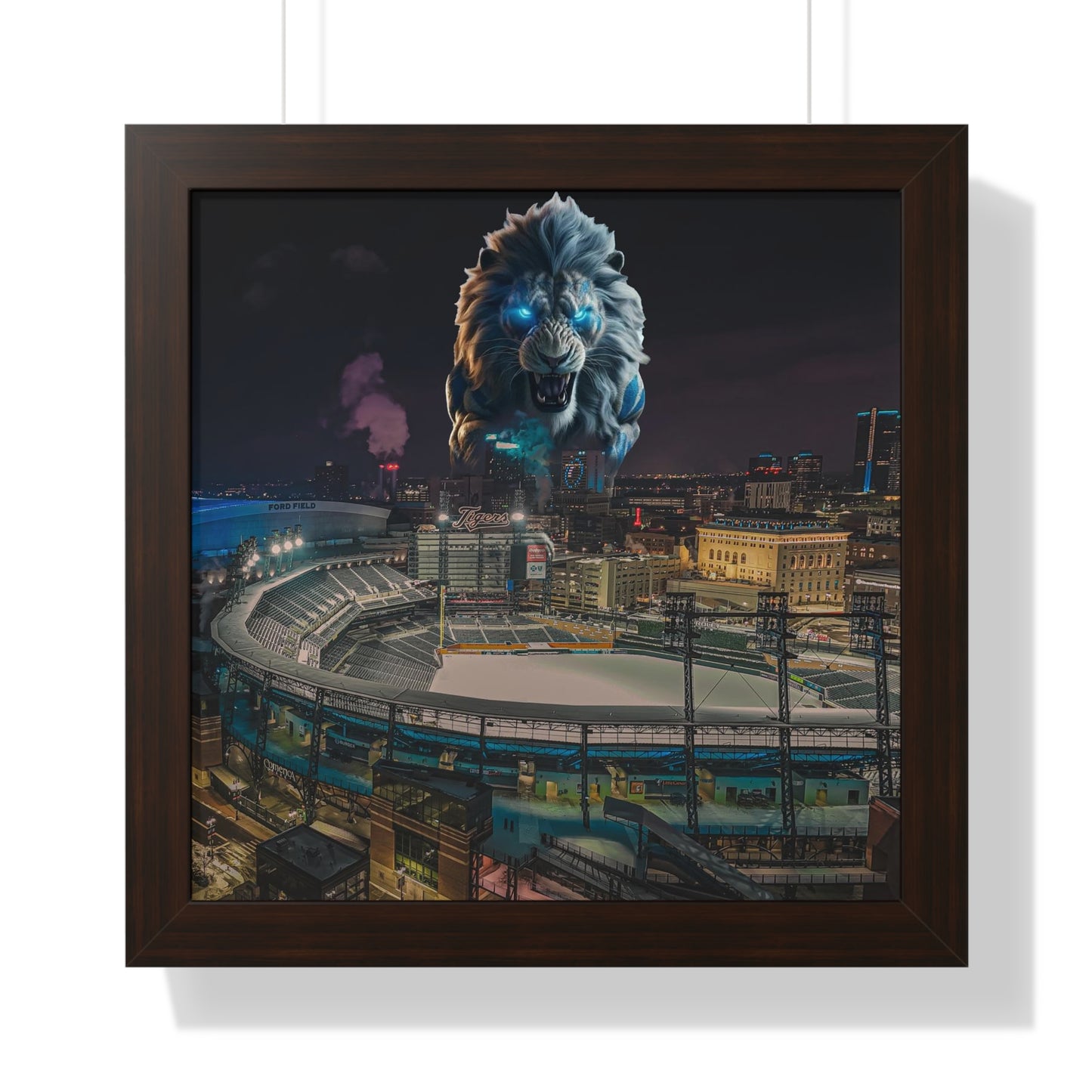 Detroit Lion Skyline Framed Horizontal