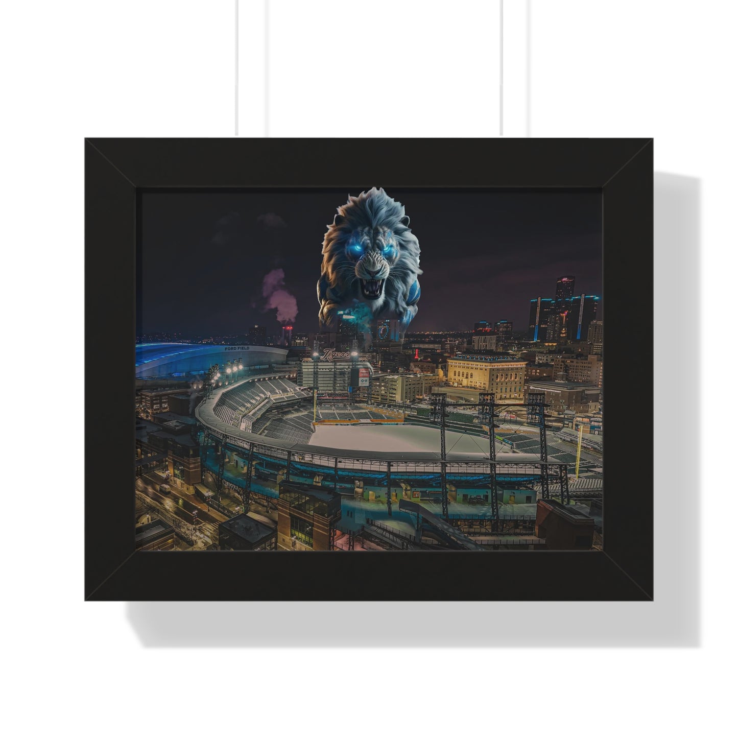 Detroit Lion Skyline Framed Horizontal