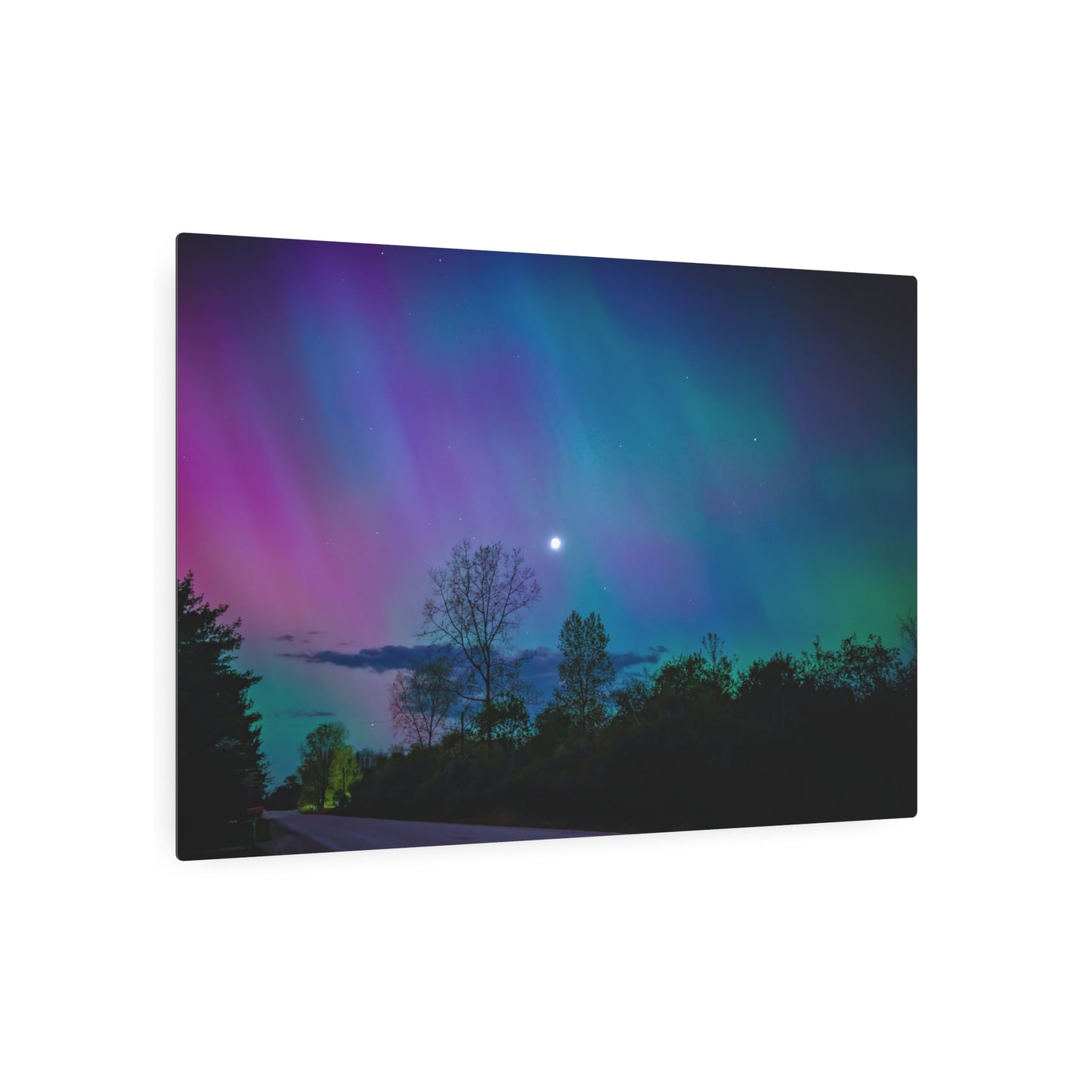 Lunar Whisper Amidst the Aurora’s Embrace Metal Art