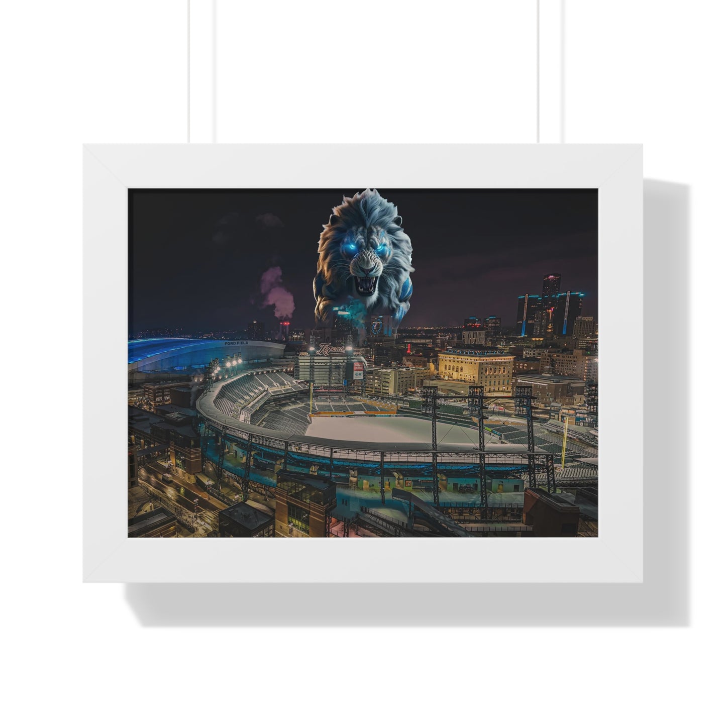 Detroit Lion Skyline Framed Horizontal